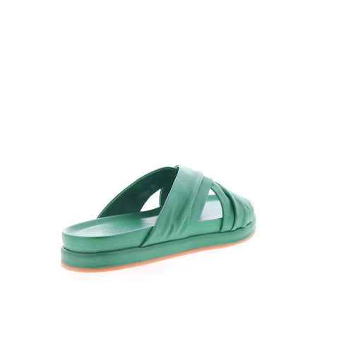 Miz Mooz Talisa Womens Green Leather Slip On Slides Sandals Shoes