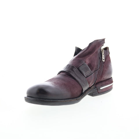 A.S. 98 Tarek Womens Burgundy Leather Zipper Loafer Flats Shoes