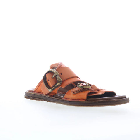 A.S. 98 Tavon Womens Orange Leather Slip On Slides Sandals Shoes