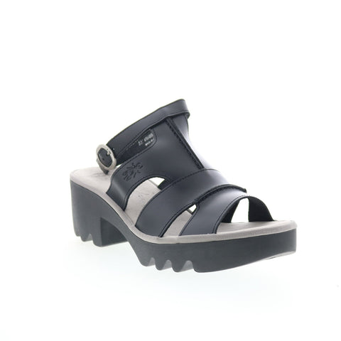 Fly London Tawi TAWI496FLY-000 Womens Black Leather Heeled Sandals Shoes