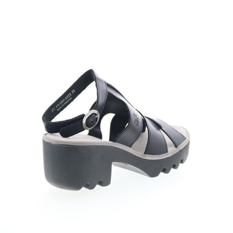 Fly London Tawi TAWI496FLY-000 Womens Black Leather Heeled Sandals Shoes