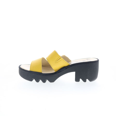 Fly London Tech TECH493FLY-006 Womens Yellow Leather Heeled Sandals Shoes