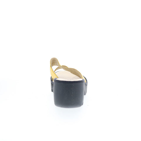 Fly London Tech TECH493FLY-006 Womens Yellow Leather Heeled Sandals Shoes