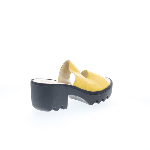 Fly London Tech TECH493FLY-006 Womens Yellow Leather Heeled Sandals Shoes