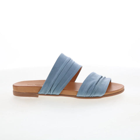 Miz Mooz Tevin Womens Blue Leather Slip On Slides Sandals Shoes