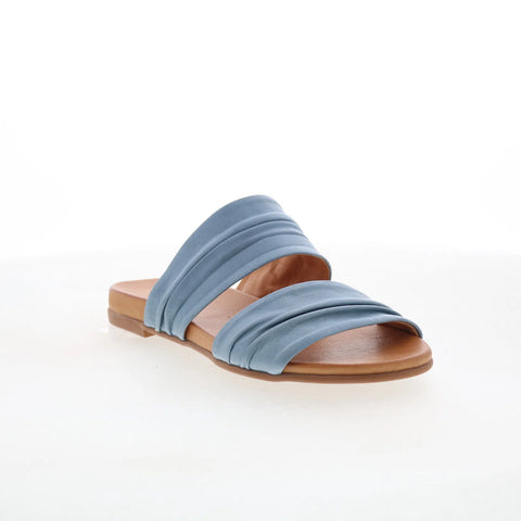Miz Mooz Tevin Womens Blue Leather Slip On Slides Sandals Shoes