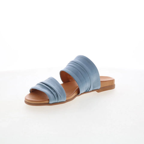 Miz Mooz Tevin Womens Blue Leather Slip On Slides Sandals Shoes