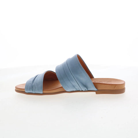 Miz Mooz Tevin Womens Blue Leather Slip On Slides Sandals Shoes