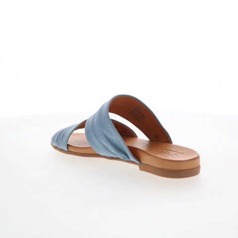 Miz Mooz Tevin Womens Blue Leather Slip On Slides Sandals Shoes