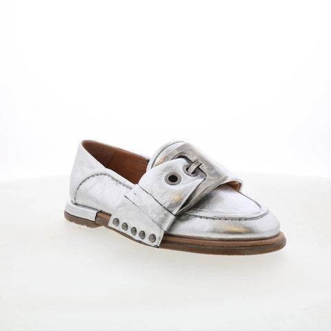 A.S. 98 Thaine Womens Silver Leather Slip On Loafer Flats Shoes