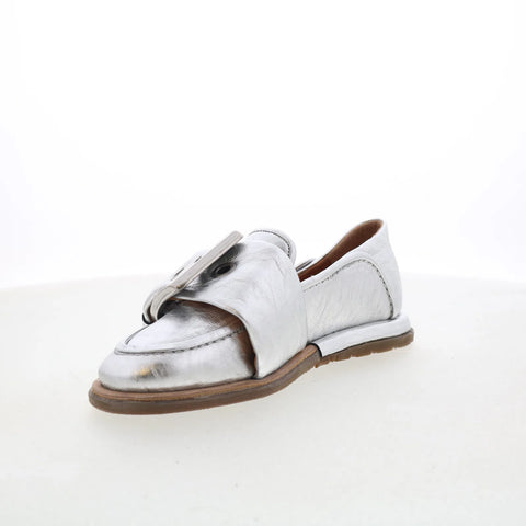 A.S. 98 Thaine Womens Silver Leather Slip On Loafer Flats Shoes