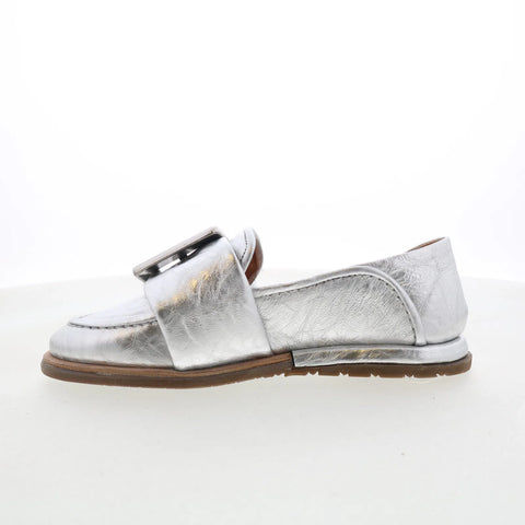 A.S. 98 Thaine Womens Silver Leather Slip On Loafer Flats Shoes