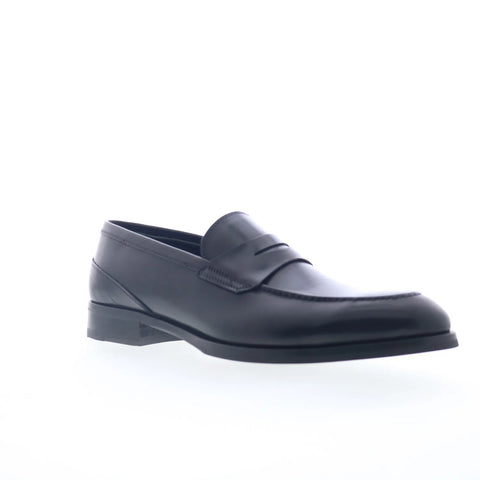 Pastori by Di Bianco Calfskin Mens Black Loafers & Slip Ons Penny Shoes