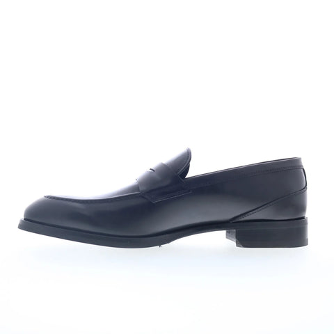 Pastori by Di Bianco Calfskin Mens Black Loafers & Slip Ons Penny Shoes