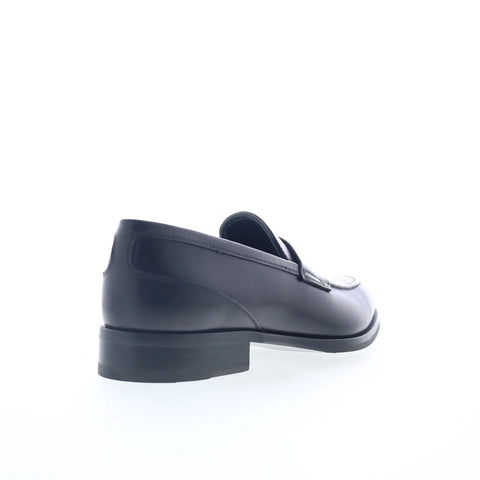 Pastori by Di Bianco Calfskin Mens Black Loafers & Slip Ons Penny Shoes