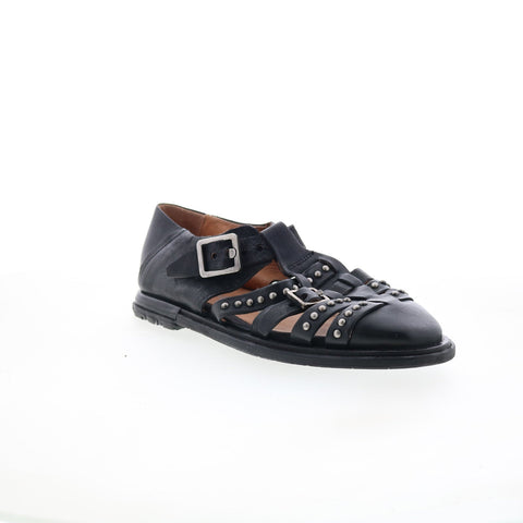 A.S. 98 Thorpe Womens Black Leather Hook & Loop Loafer Flats Shoes