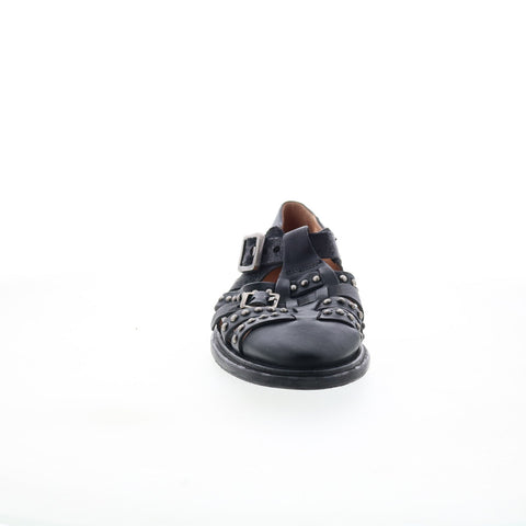 A.S. 98 Thorpe Womens Black Leather Hook & Loop Loafer Flats Shoes