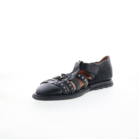 A.S. 98 Thorpe Womens Black Leather Hook & Loop Loafer Flats Shoes