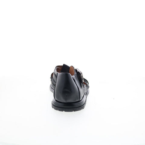 A.S. 98 Thorpe Womens Black Leather Hook & Loop Loafer Flats Shoes