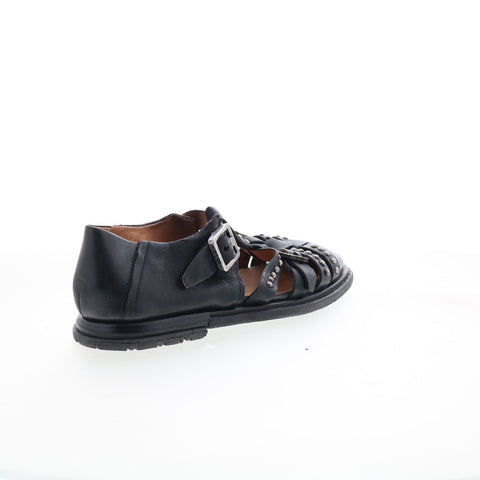 A.S. 98 Thorpe Womens Black Leather Hook & Loop Loafer Flats Shoes
