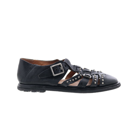 A.S. 98 Thorpe Womens Black Leather Hook & Loop Loafer Flats Shoes