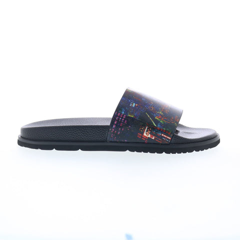 Robert Graham Thrash Mens Black Leather Slip On Slides Sandals Shoes
