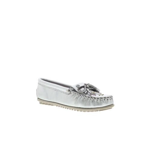 Minnetonka Thunderbird Animikii 627TB Womens Silver Loafer Flats Shoes