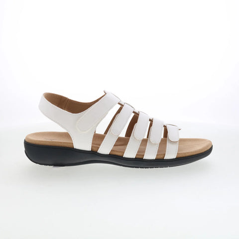 Trotters Tiki T2109-100 Womens White Leather Strap Sandals Shoes