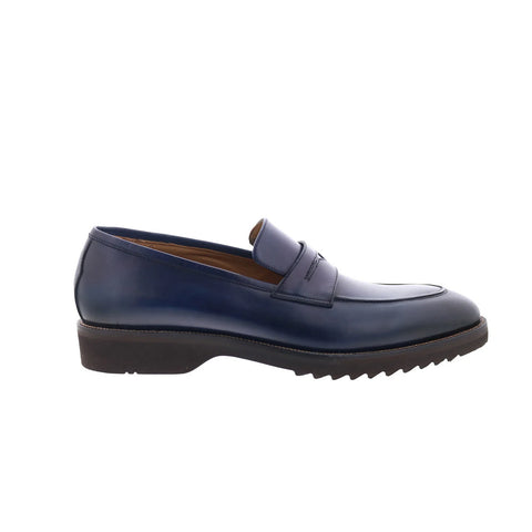 Pastori by Di Bianco Titus Mens Blue Leather Loafers & Slip Ons Penny Shoes