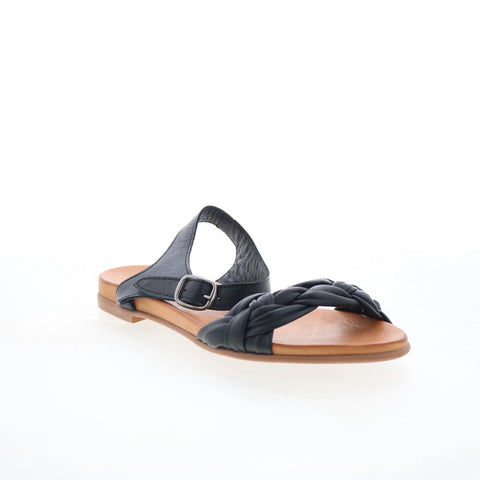 Miz Mooz Tommi Womens Black Leather Hook & Loop Strap Sandals Shoes