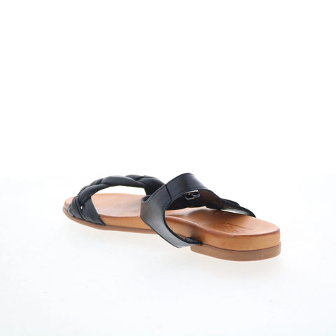 Miz Mooz Tommi Womens Black Leather Hook & Loop Strap Sandals Shoes
