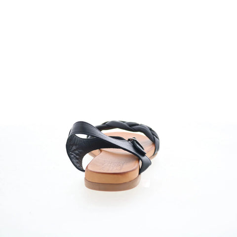 Miz Mooz Tommi Womens Black Leather Hook & Loop Strap Sandals Shoes