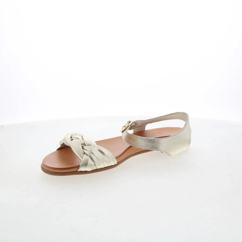 Miz Mooz Tommi Womens Gold Leather Hook & Loop Strap Sandals Shoes