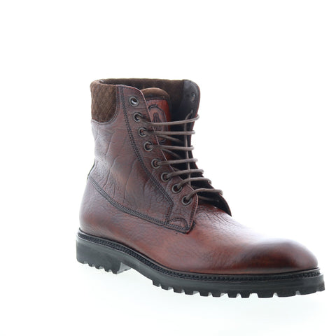 Di Bianco Torino Bisonte Mens Brown Leather Lace Up Casual Dress Boots