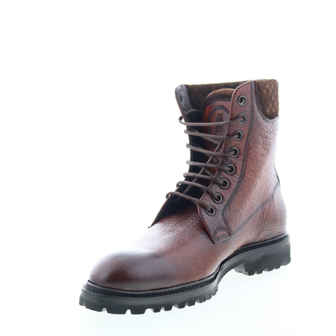 Di Bianco Torino Bisonte Mens Brown Leather Lace Up Casual Dress Boots