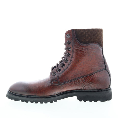 Di Bianco Torino Bisonte Mens Brown Leather Lace Up Casual Dress Boots