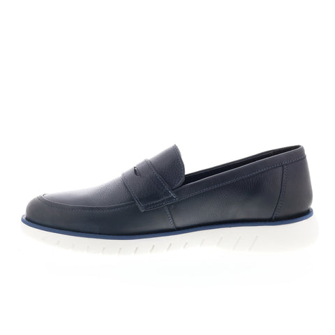 Studio Belvedere Torre Mens Blue Leather Loafers & Slip Ons Penny Shoes