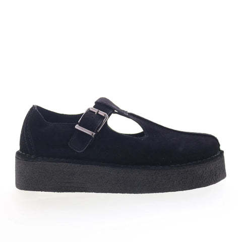 Clarks Trek Wedge Tbar 26180222 Womens Black Suede Loafer Flats Shoes