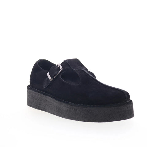 Clarks Trek Wedge Tbar 26180222 Womens Black Suede Loafer Flats Shoes