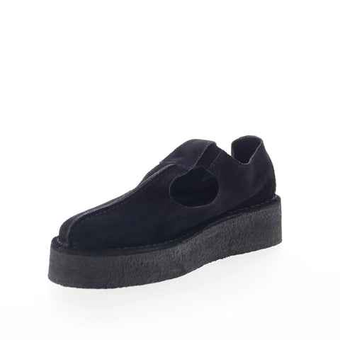 Clarks Trek Wedge Tbar 26180222 Womens Black Suede Loafer Flats Shoes