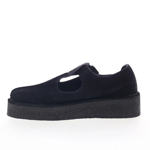 Clarks Trek Wedge Tbar 26180222 Womens Black Suede Loafer Flats Shoes