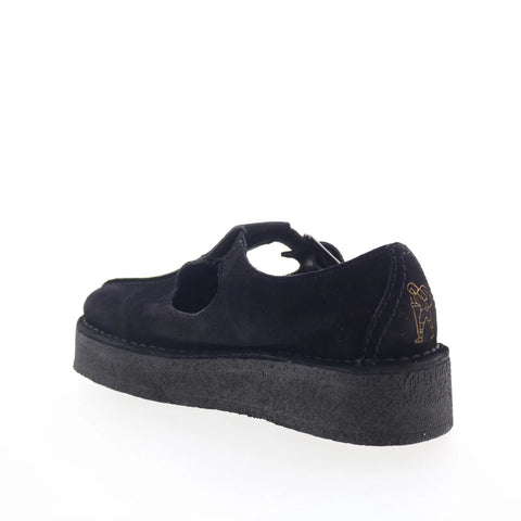 Clarks Trek Wedge Tbar 26180222 Womens Black Suede Loafer Flats Shoes