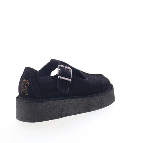 Clarks Trek Wedge Tbar 26180222 Womens Black Suede Loafer Flats Shoes