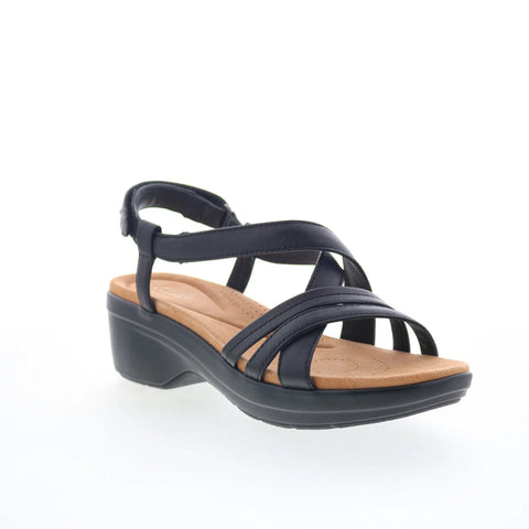 Clarks Tuleah May 26177379 Womens Black Leather Strap Strap Sandals Shoes