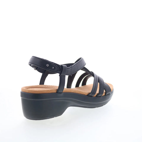 Clarks Tuleah May 26177379 Womens Black Leather Strap Strap Sandals Shoes