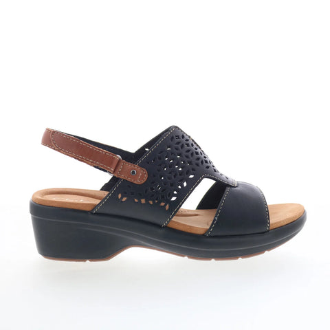 Clarks Tuleah Sun 26177382 Womens Black Leather Strap Sandals Shoes