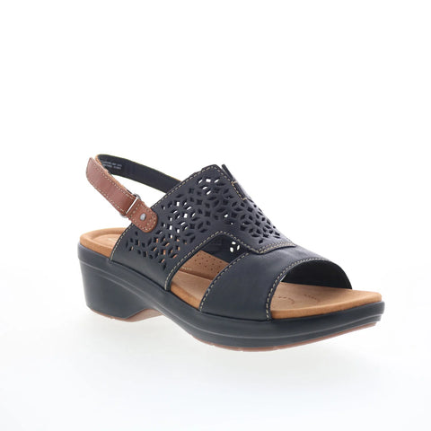 Clarks Tuleah Sun 26177382 Womens Black Leather Strap Sandals Shoes