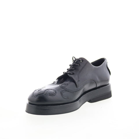 A.S. 98 Tylor Womens Black Leather Lace Up Oxford Flats Shoes