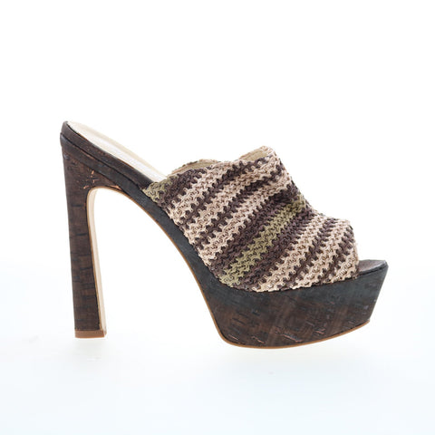 Via Studio Arnila VIA 24 Womens Brown Canvas Slip On Mules Heels Shoes