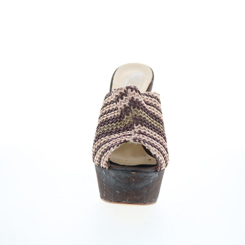Via Studio Arnila VIA 24 Womens Brown Canvas Slip On Mules Heels Shoes